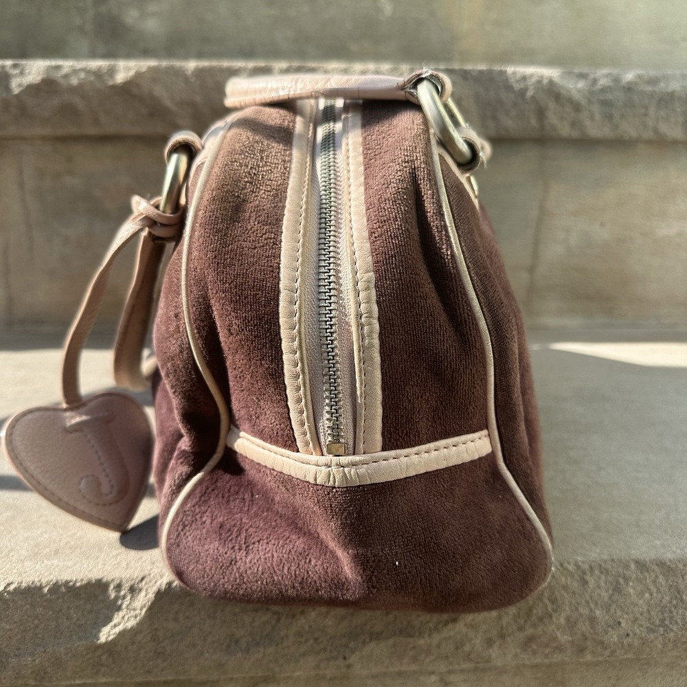 JUICY COUTURE Brown‎ Brown Pink Velvet  Bowling Bag La Couture Y2K Vintage Queen - Picture 6 of 16